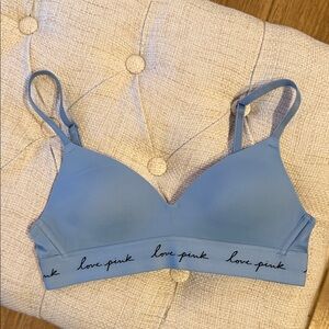 PINK Victoria's Secret Light Blue Bralette with Love Pink Band